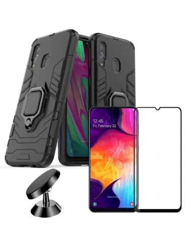 Kit Vidro Premium Full Cover + Capa Military  + Suporte Magnético para Samsung Galaxy A40