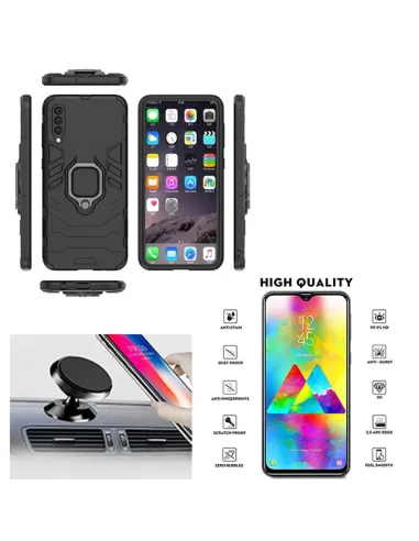 Kit Vidro Premium Full Cover + Capa Military  + Suporte Magnético para Samsung Galaxy A50s