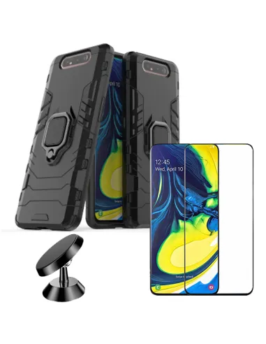 Kit Vidro Premium Full Cover + Capa Military  + Suporte Magnético para Samsung Galaxy A80