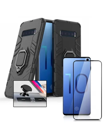 Kit Vidro Premium Full Cover + Capa Military  + Suporte Magnético para Samsung Galaxy S10