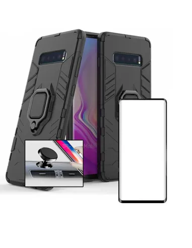 Kit Vidro Premium Full Cover + Capa Military  + Suporte Magnético para Samsung Galaxy S10 Plus