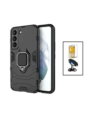 Kit Vidro Premium Full Cover + Capa Military  + Suporte Magnético para Samsung Galaxy S23 - Preto