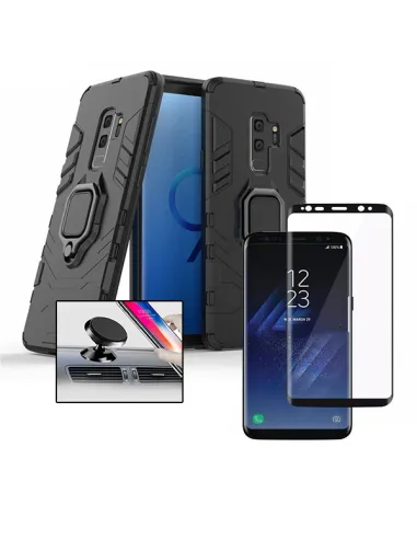 Kit Vidro Premium Full Cover + Capa Military  + Suporte Magnético para Samsung Galaxy S9