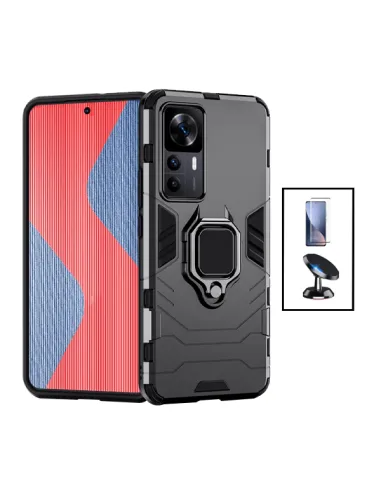 Kit Vidro Premium Full Cover + Capa Military  + Suporte Magnético para Xiaomi 12T Pro - Preto