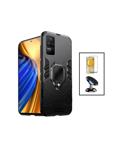 Kit Vidro Premium Full Cover + Capa Military  + Suporte Magnético para Xiaomi Poco F4 5G - Preto