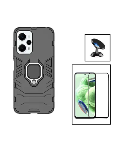 Kit Vidro Premium Full Cover + Capa Military  + Suporte Magnético para Xiaomi Poco F5 - Preto