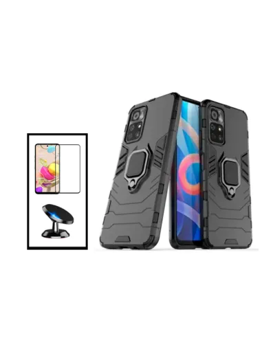 Kit Vidro Premium Full Cover + Capa Military  + Suporte Magnético para Xiaomi Poco M4 Pro 5G - Preto