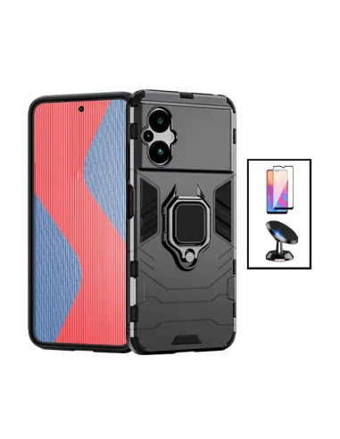 Kit Vidro Premium Full Cover + Capa Military  + Suporte Magnético para Xiaomi Poco M5 - Preto