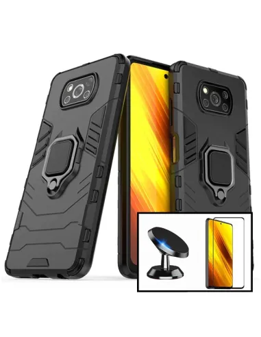 Kit Vidro Premium Full Cover + Capa Military  + Suporte Magnético para Xiaomi Poco X3 NFC