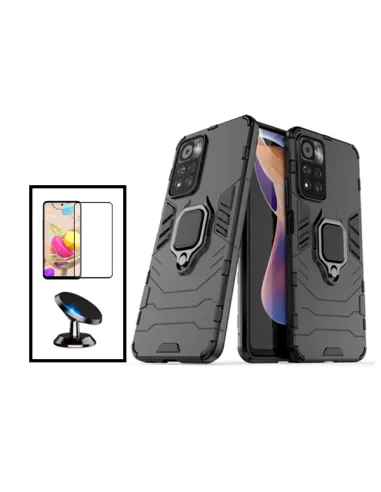 Kit Vidro Premium Full Cover + Capa Military  + Suporte Magnético para Xiaomi Poco X4 NFC - Preto