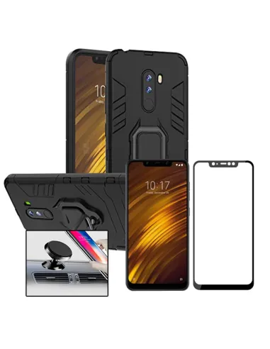 Kit Vidro Premium Full Cover + Capa Military  + Suporte Magnético para XiaoPocophone F1