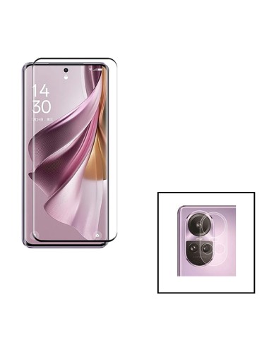 Kit Película de Camara Traseira + Vidro Temperado 5D Full Cover para Oppo Reno10 Pro - Transparente/Preto