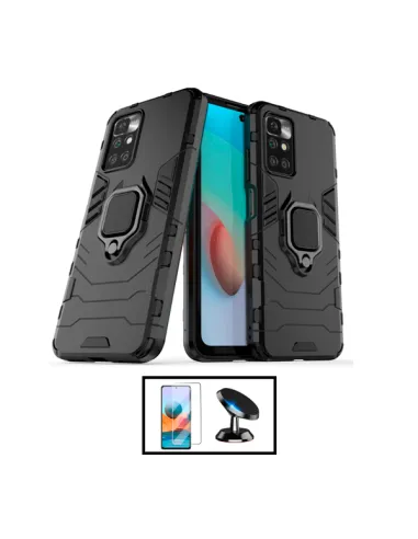 Kit Vidro Premium Full Cover + Capa Military  + Sup Magnético para Xiaomi Redmi 10 Prime 2022 - Preto