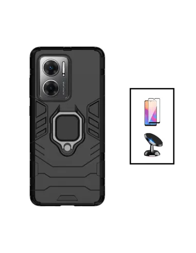 Kit Vidro Premium Full Cover + Capa Military  + Suporte Magnético para Xiaomi Redmi 11 Prime 5G - Preto