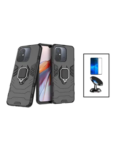 Kit Vidro Premium Full Cover + Capa Military  + Suporte Magnético para Xiaomi Redmi 12C - Preto