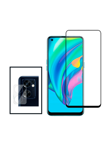 Kit Película de Camara Traseira + Vidro Temperado 5D Full Cover para Oppo Reno7 SE 5G - Transparente/Preto