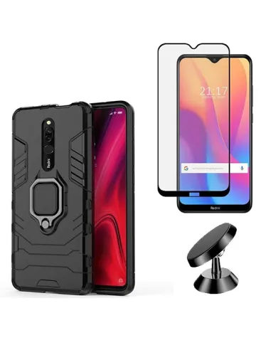 Kit Vidro Premium Full Cover + Capa Military  + Suporte Magnético para Xiaomi Redmi 8a Pro