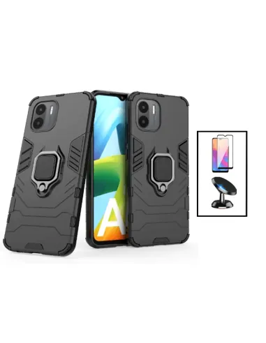 Kit Vidro Premium Full Cover + Capa Military  + Suporte Magnético para Xiaomi Redmi A1 - Preto