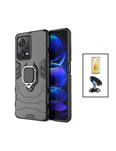 Kit Vidro Premium Full Cover + Capa Military  + Suporte Magnético para Xiaomi Redmi Note 12 - Preto