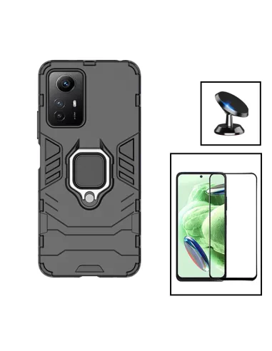 Kit Vidro Premium Full Cover + Capa Military  + Suporte Magnético para Xiaomi Redmi Note 12S - Preto