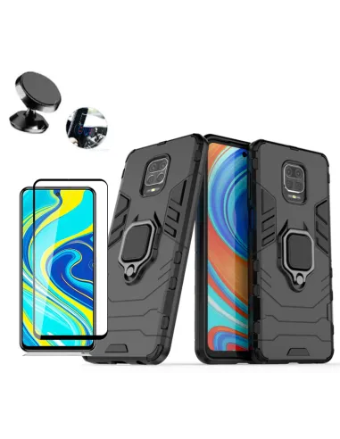 Kit Vidro Premium Full Cover + Capa Military  + Suporte Magnético para Xiaomi Redmi Note 9 Pro