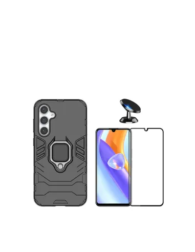 Kit Vidro Premium Full Cover + Capa Military  + Suporte Magnético para Samsung Galaxy A05s - Preto