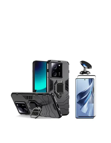 Kit Vidro Premium Full Cover + Capa Military  + Suporte Magnético para Xiaomi 13T - Preto