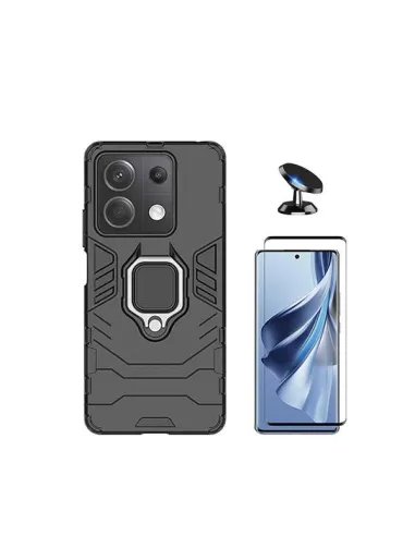 Kit Vidro Premium Full Cover + Capa Military  + Suporte Magnético para Xiaomi Poco X6 5G - Preto