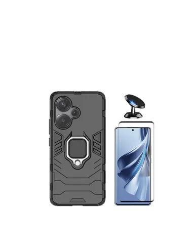 Kit Vidro Premium Full Cover + Capa Military  + Suporte Magnético para Xiaomi Redmi Note 13 Pro+ - Preto