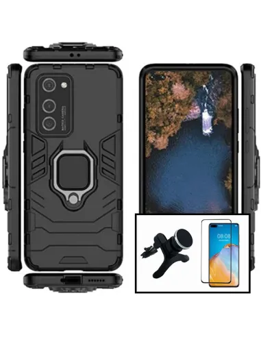 Kit Vidro Premium Full Cover + Capa Military  + Suporte Magnético Reforçado para Huawei P40 Pro