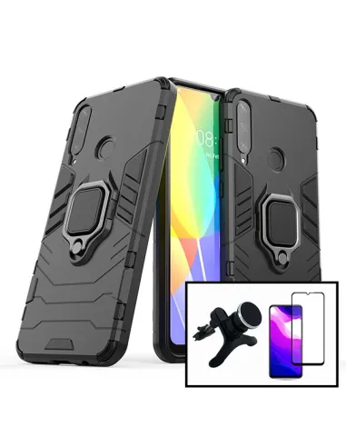 Kit Vidro Premium Full Cover + Capa Military  + Suporte Magnético Reforçado para Huawei Y6P