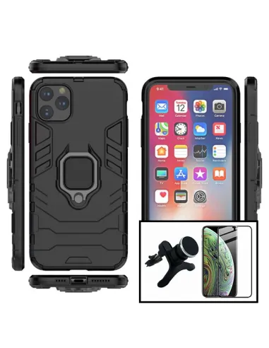 Kit Vidro Premium Full Cover + Capa Military  + Suporte Magnético Reforçado para iPhone 12