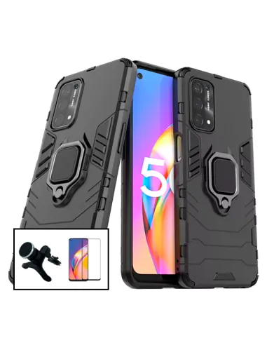 Kit Vidro Premium Full Cover + Capa Military  + Suporte Magnético Reforçado para Oppo A16S