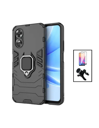 Kit Vidro Premium Full Cover + Capa Military  + Suporte Magnético Reforçado para Oppo A17 - Preto