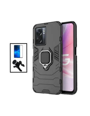 Kit Vidro Premium Full Cover + Capa Military  + Suporte Magnético Reforçado para Oppo A57 4G - Preto