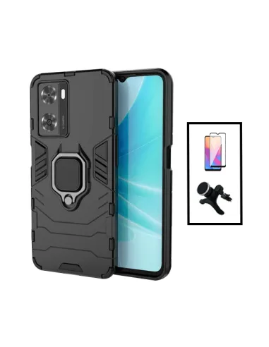 Kit Vidro Premium Full Cover + Capa Military  + Suporte Magnético Reforçado para Oppo A57s - Preto