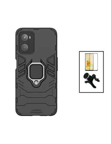 Kit Vidro Premium Full Cover + Capa Military  + Suporte Magnético Reforçado para Oppo A96 - Preto