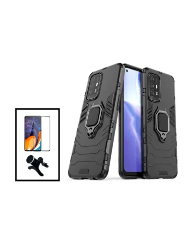 Kit Vidro Premium Full Cover + Capa Military  + Suporte Magnético Reforçado para Oppo F19 Pro+ 5G - Preto