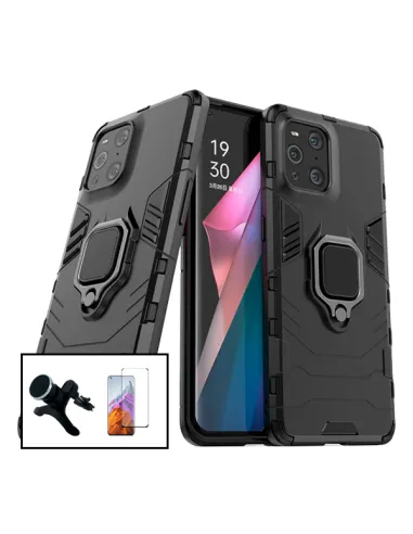 Kit Vidro Premium Full Cover + Capa Military  + Suporte Magnético Reforçado para Oppo Find X3