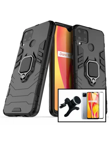 Kit Vidro Premium Full Cover + Capa Military  + Suporte Magnético Reforçado para Realme C15