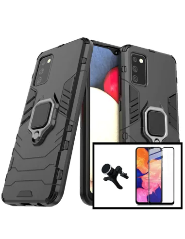 Kit Vidro Premium Full Cover + Capa Military  + Suporte Magnético Reforçado para Samsung Galaxy A02s