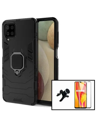 Kit Vidro Premium Full Cover + Capa Military  + Suporte Magnético Reforçado para Samsung Galaxy A12