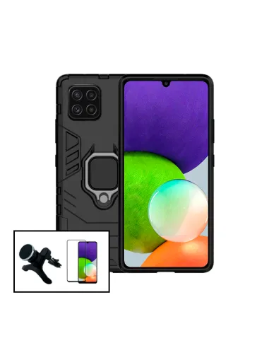 Kit Vidro Premium Full Cover + Capa Military  + Suporte Magnético Reforçado para Samsung Galaxy A22