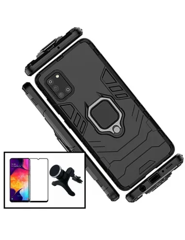 Kit Vidro Premium Full Cover + Capa Military  + Suporte Magnético Reforçado para Samsung Galaxy A31