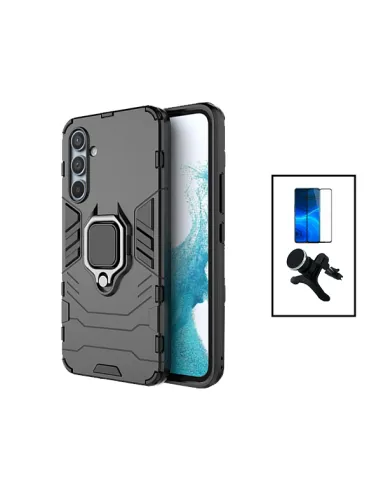 Kit Vidro Premium Full Cover + Capa Military  + Suporte Magnético Reforçado para Samsung Galaxy A34 5G - Preto