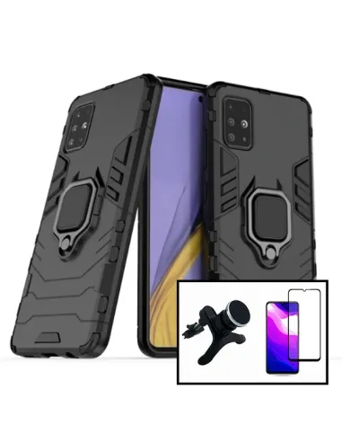 Kit Vidro Premium Full Cover + Capa Military  + Suporte Magnético Reforçado para Samsung Galaxy A51