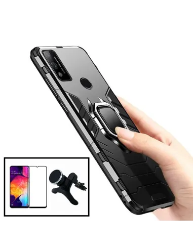 Kit Vidro Premium Full Cover + Capa Military  + Suporte Magnético Reforçado para Samsung Galaxy M21