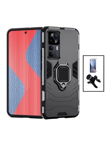 Kit Vidro Premium Full Cover + Capa Military  + Suporte Magnético Reforçado para Xiaomi 12T - Preto