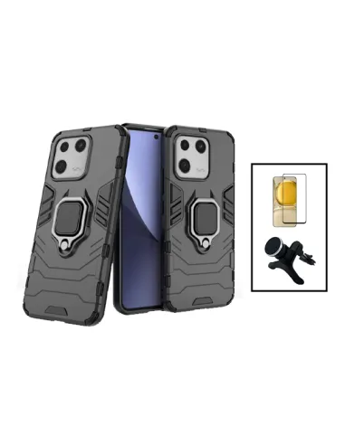 Kit Vidro Premium Full Cover + Capa Military  + Suporte Magnético Reforçado para Xiaomi 13 - Preto