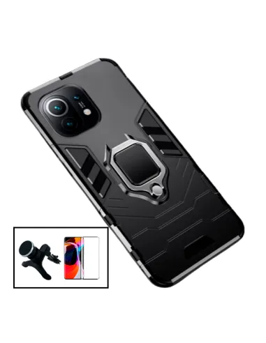 Kit Vidro Premium Full Cover + Capa Military  + Suporte Magnético Reforçado para Xiaomi Mi 11 Lite 5G